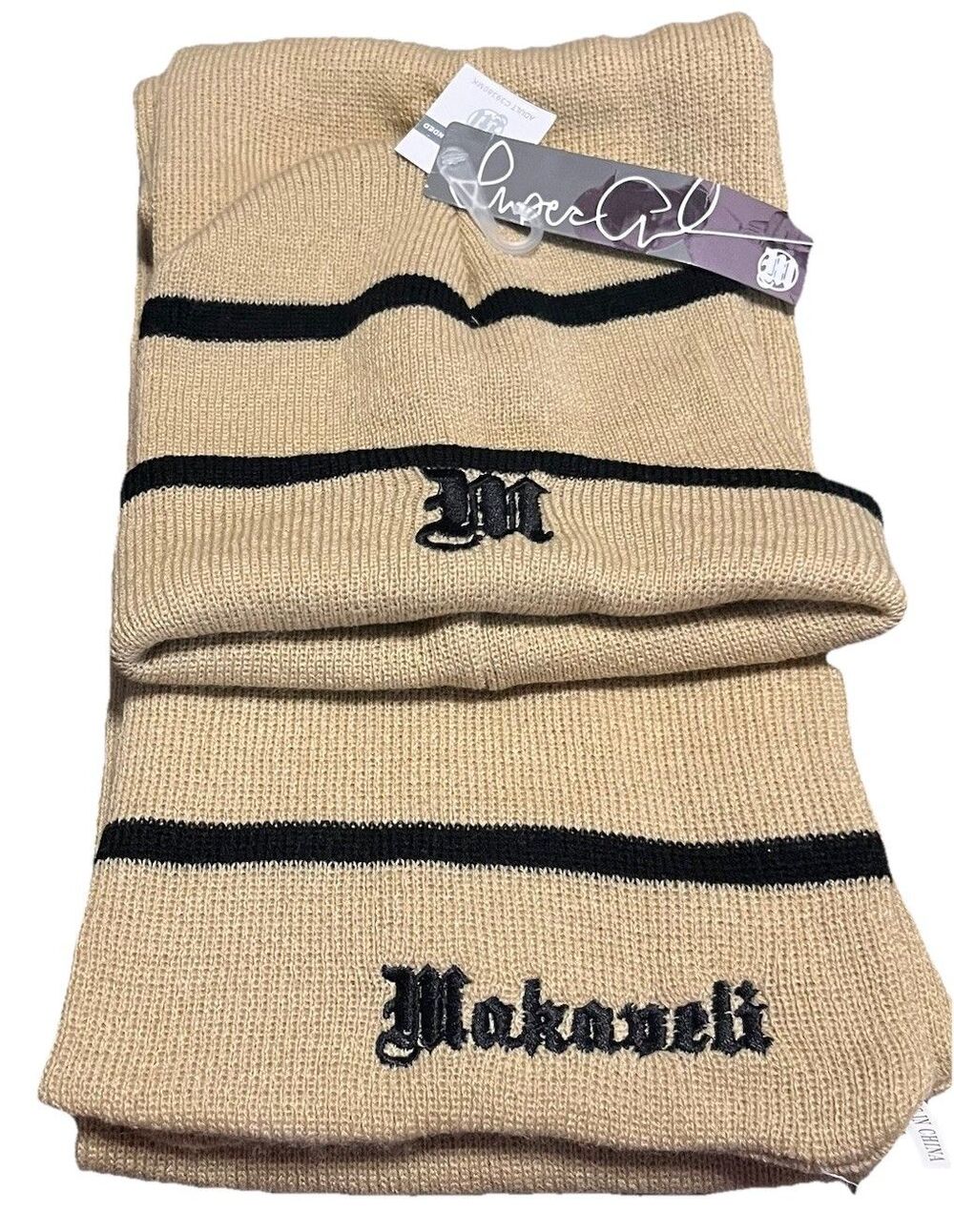 Vintage Makaveli Branded Tupac Shakur Beanie & Scarf NWT Adult Khaki Black